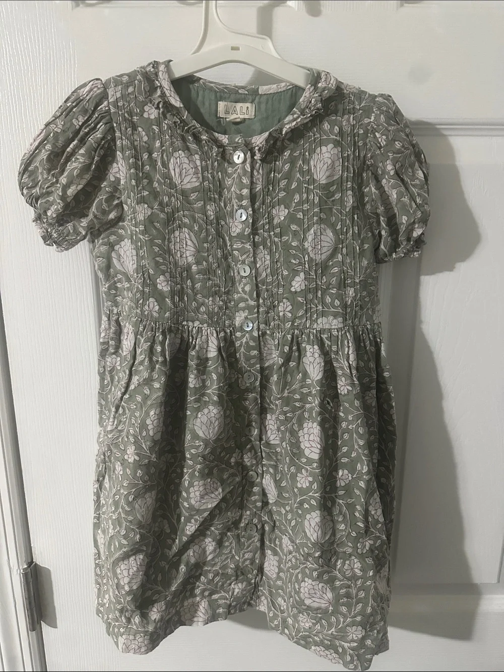Lali Girls' Sage Green Floral Button-Front Dress